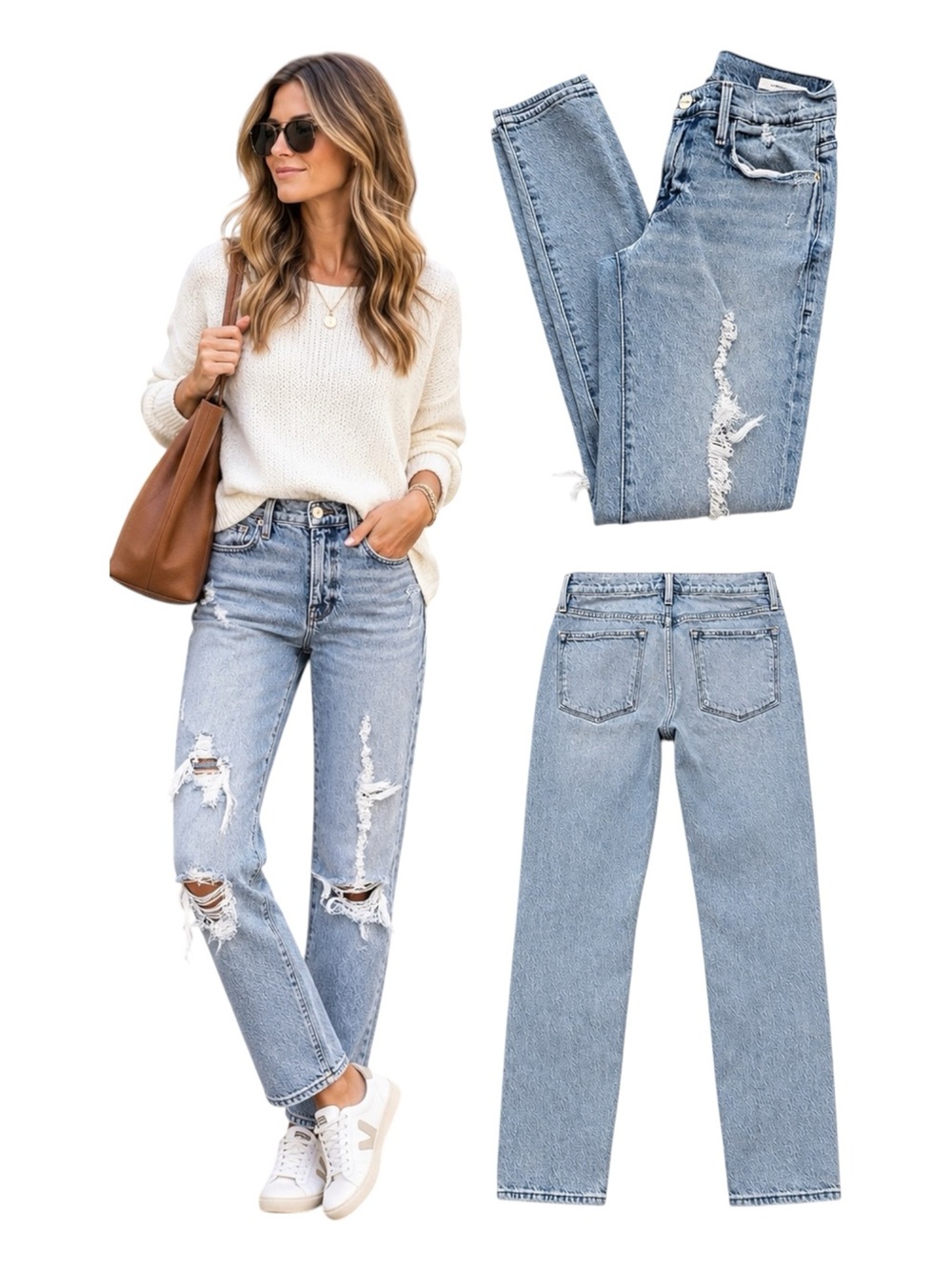 FRAME Le Garçon Jeans Beldon Rips Distressed Straight Leg Size 26 Light Wash